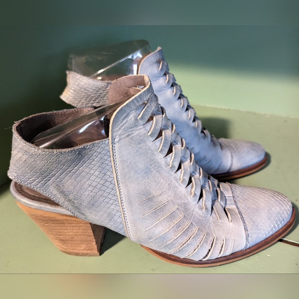 Free People Blue Leather Braided Ankle Boots, Size 39